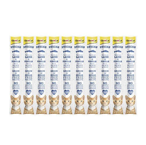 Gimcat Tahılsız Somon ve Alabalık Kedi Ödül Çubukları 10 Parça 5 Gr x 10 Adet (50 Gr)
