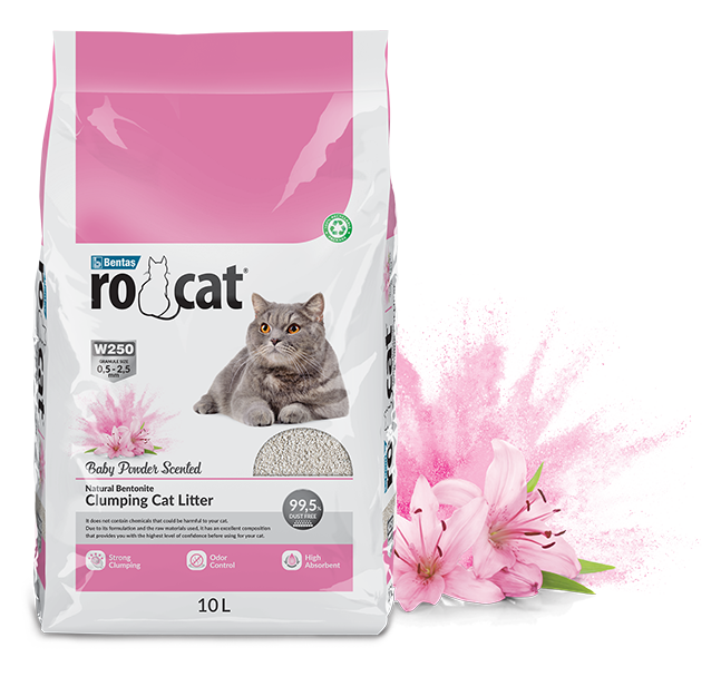 RoCat® W250 (0,5 mm – 2,5mm) Bebek Pudrası Kokulu Kedi Kumu 5  lt