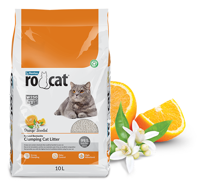 RoCat® W250 (0,5 mm – 2,5mm) Portakal Kokulu Kedi Kumu 10 lt